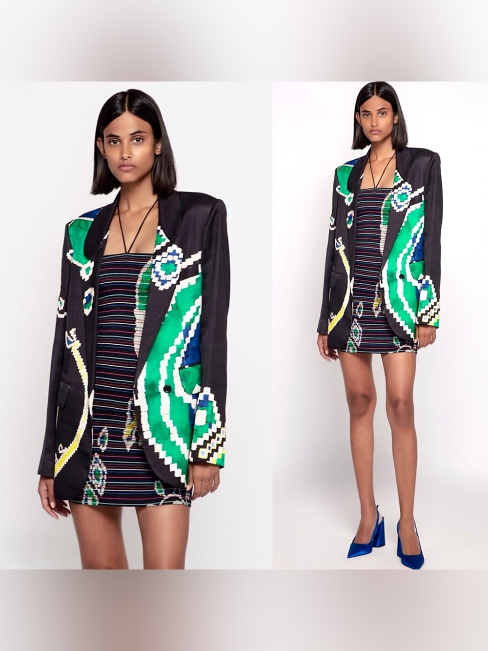 Saaksha & Kinni Satin Silk Black Graphic Print Blazer